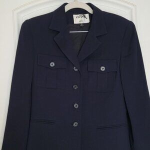 Kasper A.S.L Size 4 Button Jacket Crepe Navy Blue with Skirt Size 0